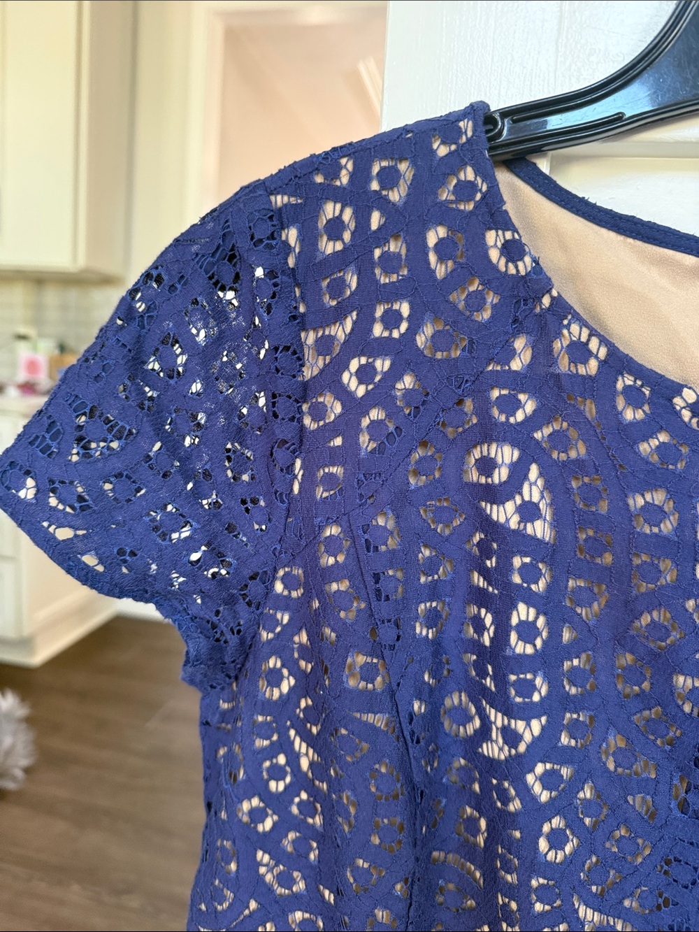 LOFT Blue Lace Beautiful Feminine Midi Dress 10 - Picture 2 of 5